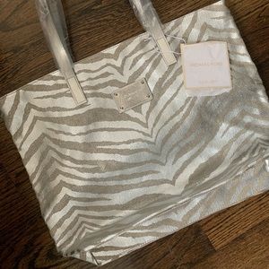 MICHAEL KORS Silver Zebra Print Tote Bag Summer